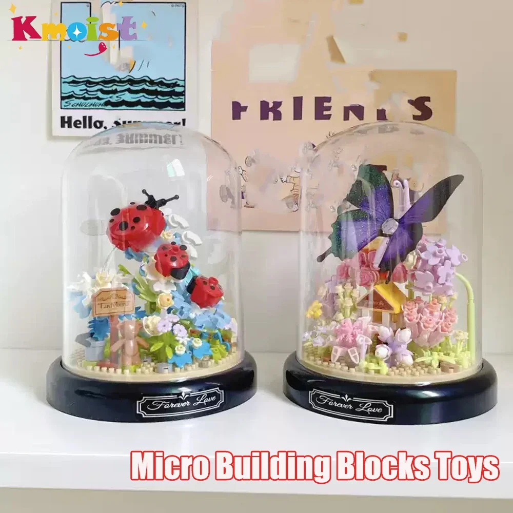 Insect Immortal Flower Garden Micro Building Blocks Toys with Display Cover Sunflower Mini Bricks Block Toy Kids Christmas Gifts