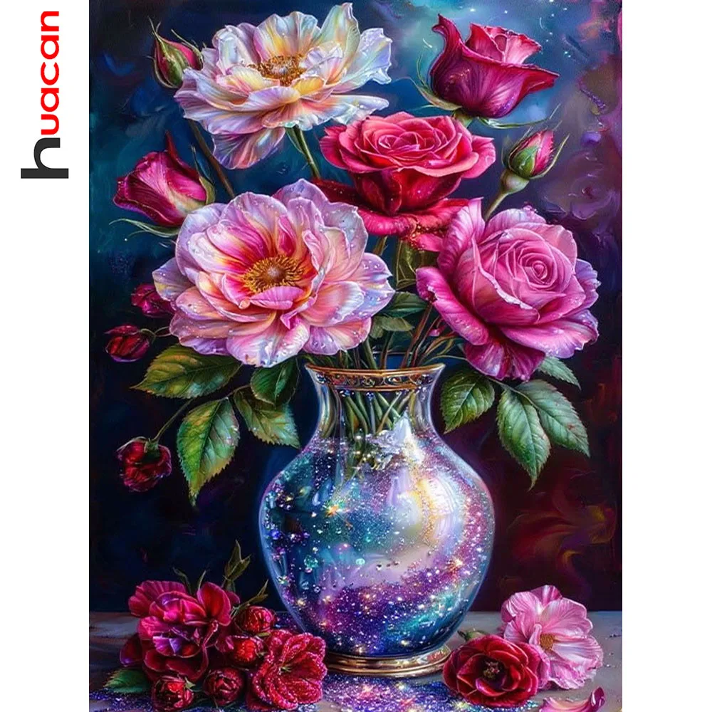 Huacan Neuheiten 2026 Diamant-Malerei Pfingstrose Rosen-Vase Diamant-Mosaik Blumen-Sets Handgemachtes Geschenk