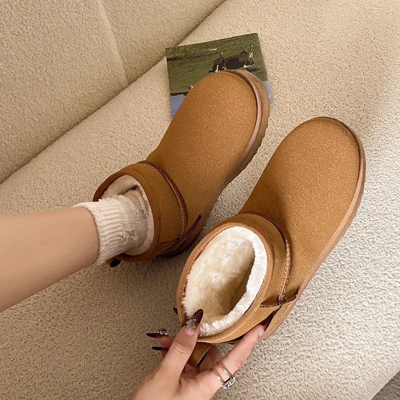 Ladies New Fashion Round Toe Suede Waterproof Thick Bottom Ankle Boots 2025 Winter Thick Warm Casual Hiking Women Boots Hot Sale