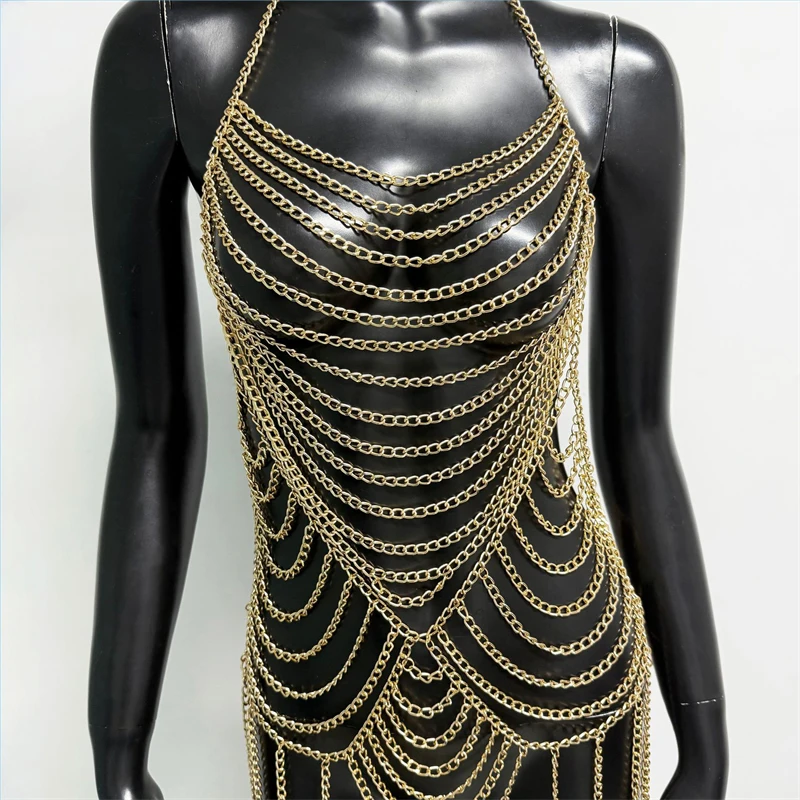 Damen Quasten-Körperkette Kleid Neckholder-Harness Fransen-Outfits Sexy Halloween Festival Nachtclub Party Kostüm Damenbekleidung 2026 – Detail 13
