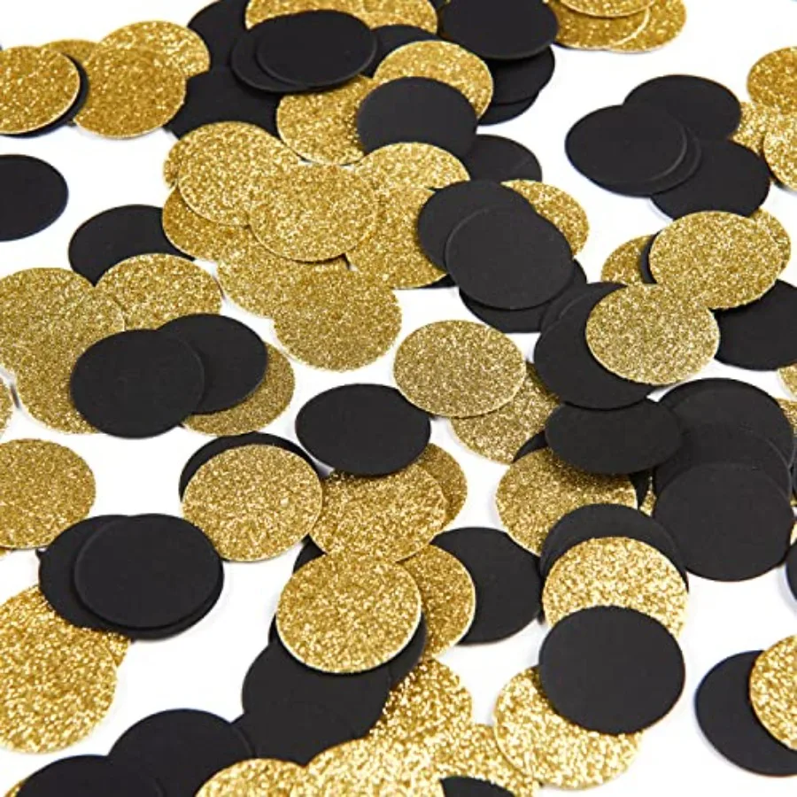 

300pc Black Gold Paper Table confetti, Circle Dots Glitter Party Table Confetti for Wedding Baby Shower Birthday Party Decorati