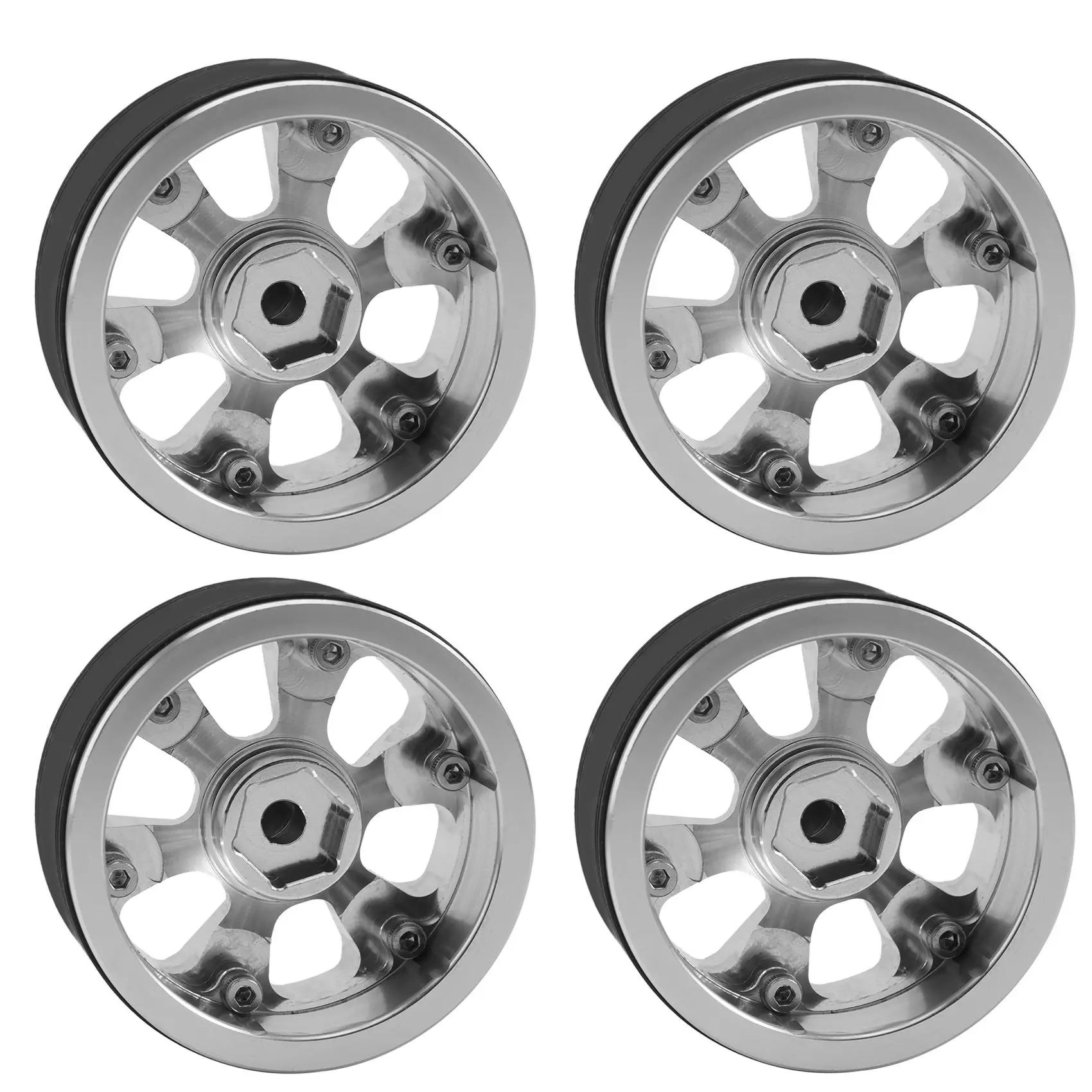 4Pcs Metal 1.9 Beadlock Wheel Rims Hub for 1/10 RC Crawler Car Axial SCX10 90046 AXI03007 Traxxas TRX4 D90,Silver