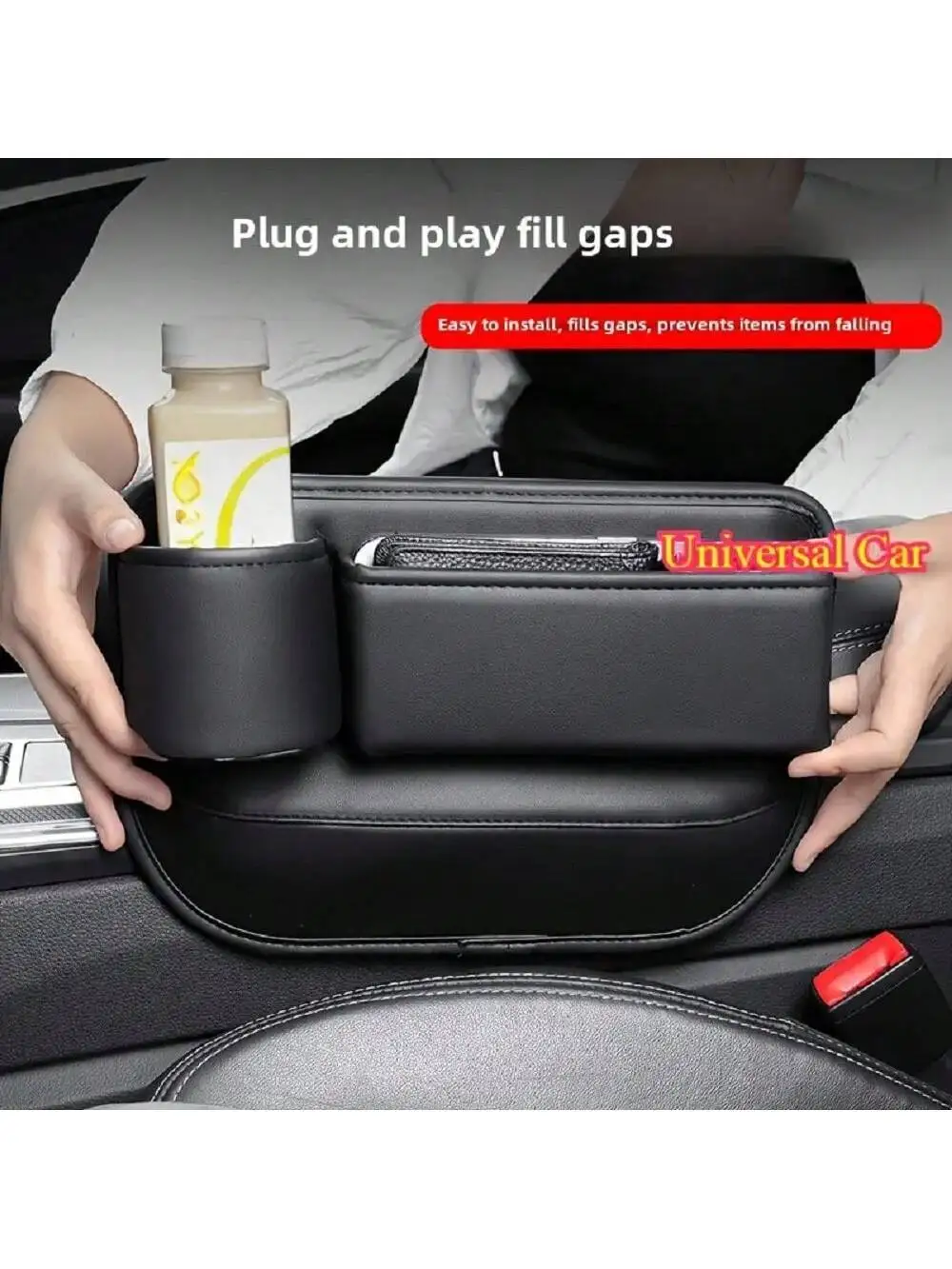 Organizador Universal para Asiento de Coche, Caja de Almacenamiento Multifuncional de Cuero, Bolsillo Lateral para Guardar Objetos, Cartera, Llaves, Tarjetas con Portavasos