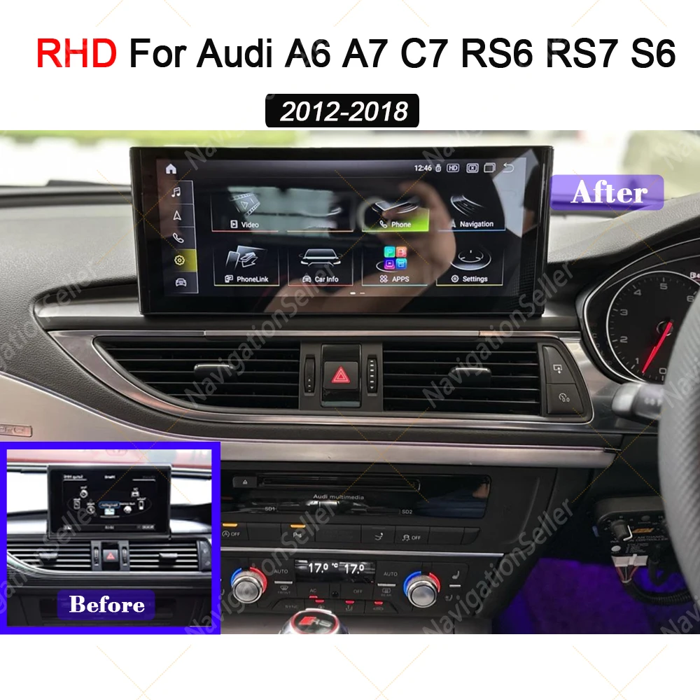 

RHD Android Carplay For Audi A6 A7 C7 RS6 RS7 S6 2012-2018 Touch Screen Autoradio Head Unit Car Multimedia GPS Navigation DAB BT