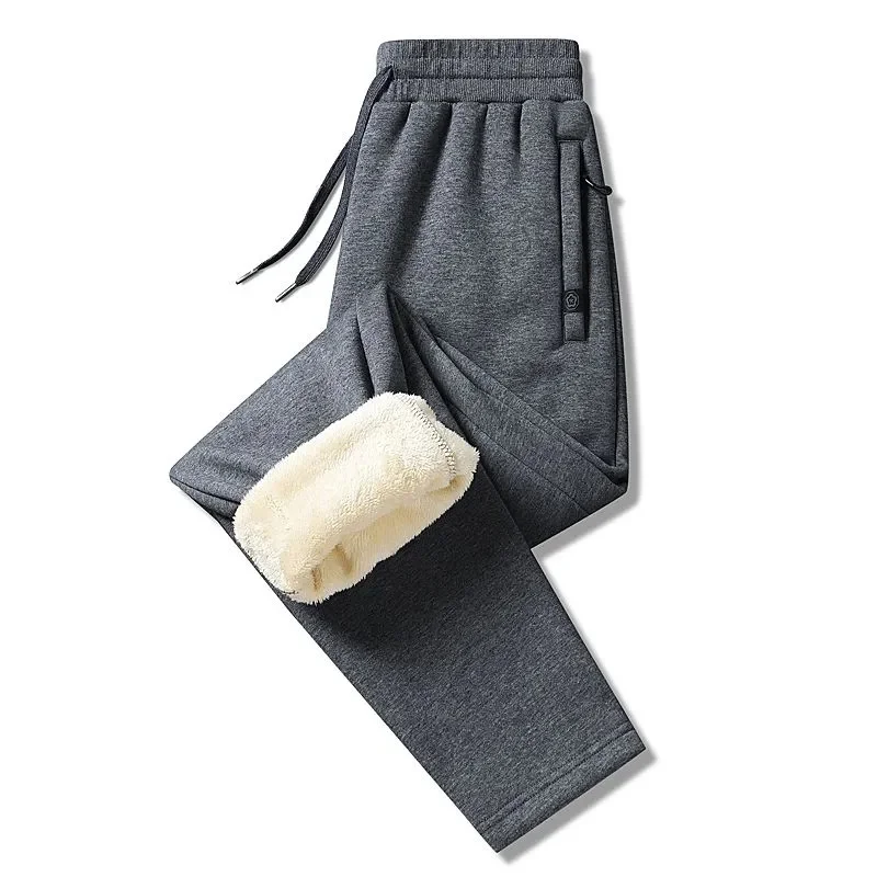 Winter Thickened Women Pants Long Warm Solid Color Straight Trousers Cold Resistance Ladies Plush Sports Long Drawstring Pant