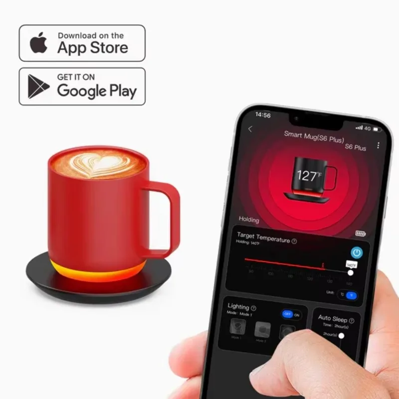 16Oz/360ml Smart Application Stainless Steel Controlled Temperature Heating Coffee RGB Digital Display Mug