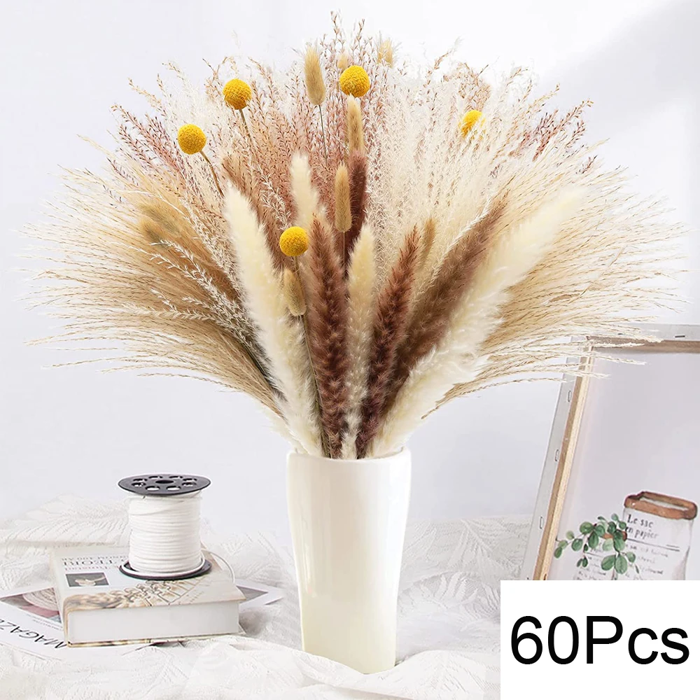 Natuurlijke Pampas Gedroogde Bloemen Boeket voor Boho Home Vaas Decor Bunny Konijn Staarten Gras Kunstbloem Bruiloft Decoratie