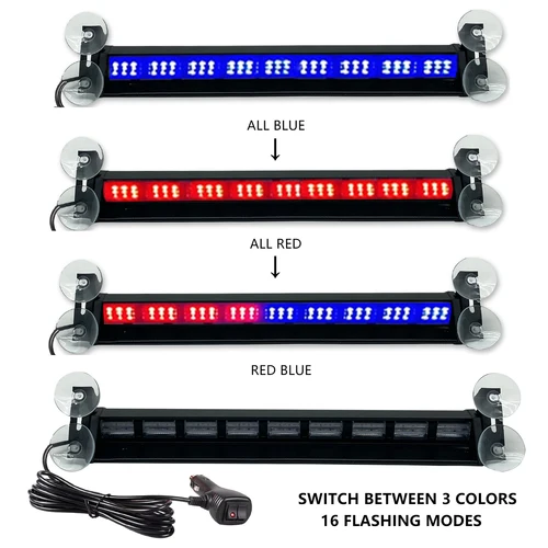 Imagen 2 del producto Luz estroboscópica para coche, lámpara de señal de advertencia, baliza roja y azul, policía, bombero, parabrisas de emergencia, remolque, indicadores de vehículo, 12V24V