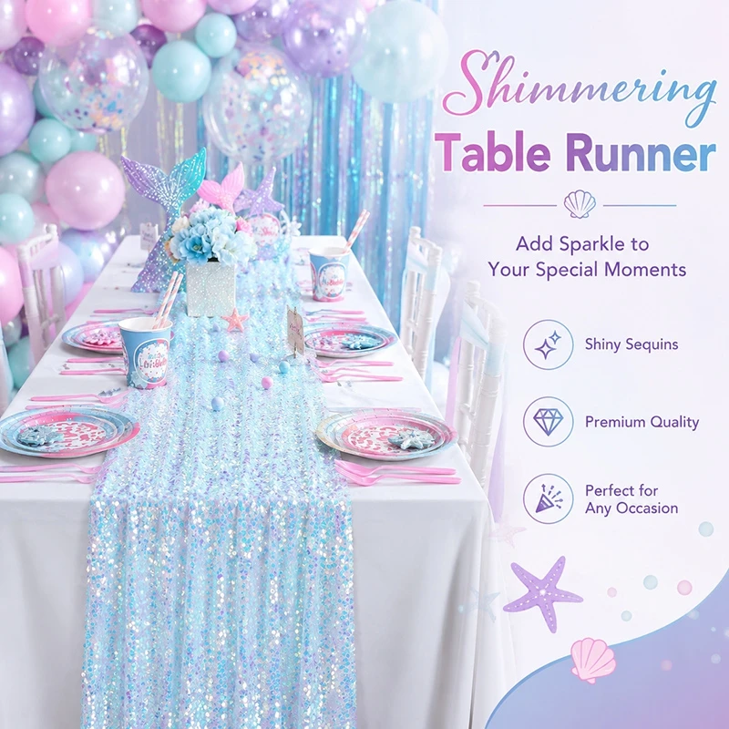 Pink Sequin Table Runner - Iridescent Sparkle Table Decor Laser Sequined Table Runner Glitter Film Tablecloth Disposable Birthday Party Tablecloth Wedding Party Banquet Decoration 21
