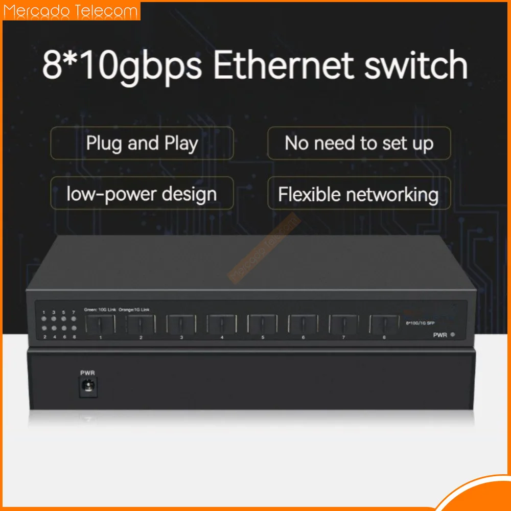 

10Gb SFP+ Ethernet Switch 8 Ports Full 10000Mbps Optical SFP+ Network Switch Plug and Play Unmanaged Switch