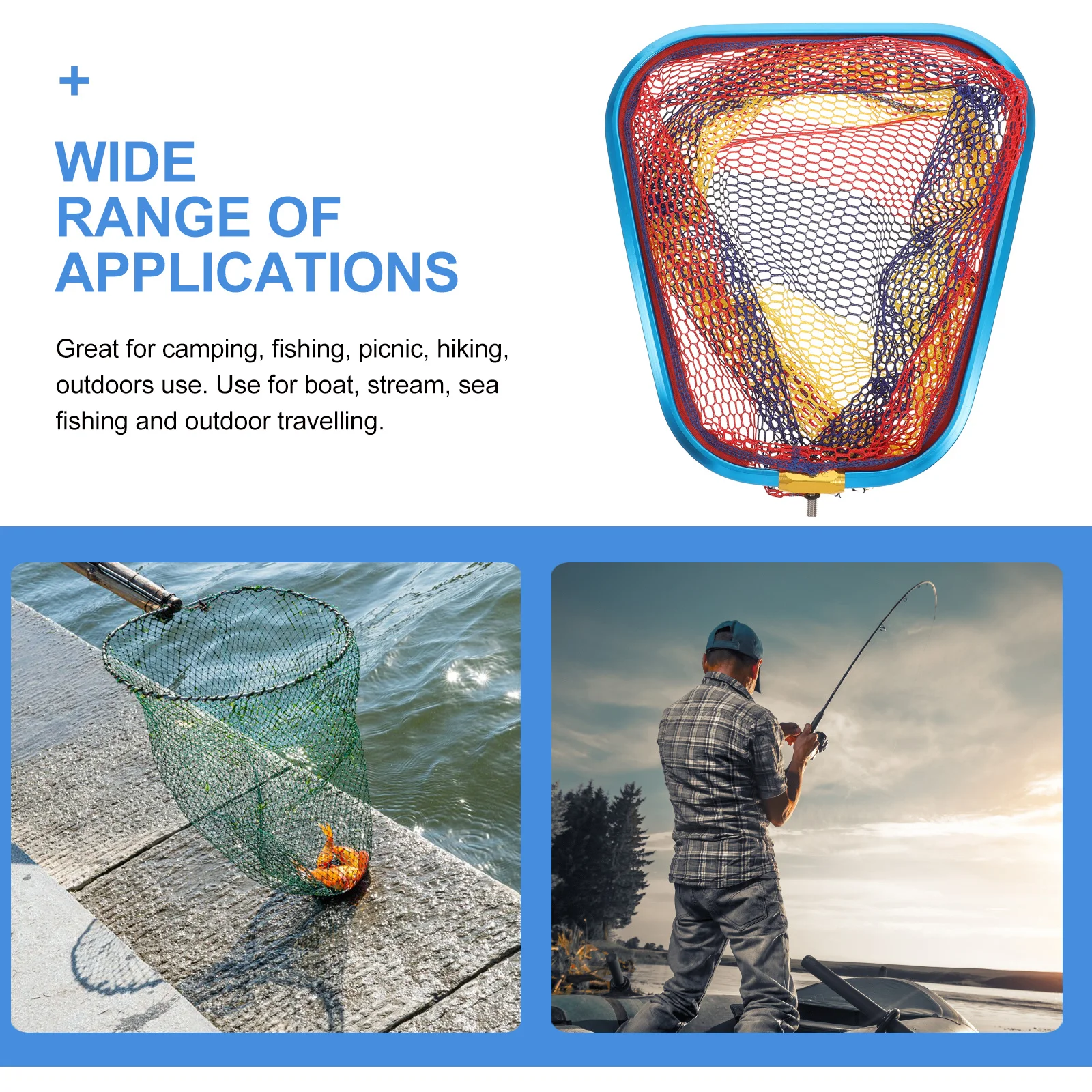 

Deepened Colored Strip Fishing Net Head Large Capacity Fine Mesh For Catch Release Durable Fish Shrimp Landing Tool