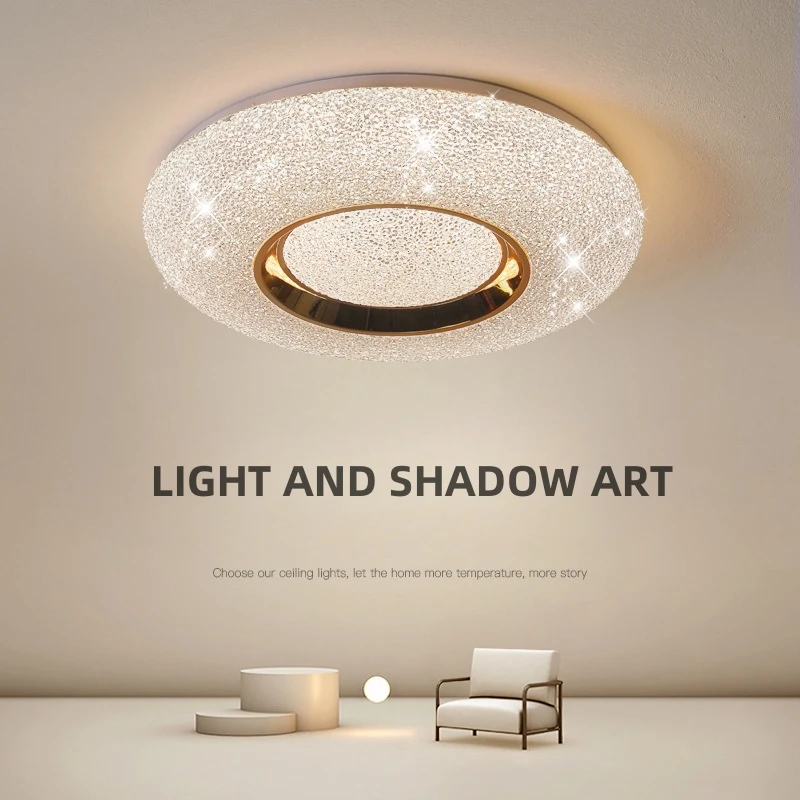 Modern Rotundity Crystal Sand Acrylic LED Ceiling Lights Kitchen Living Room Hotel Bedroom Home Decoration Hanging Lamp Fixture