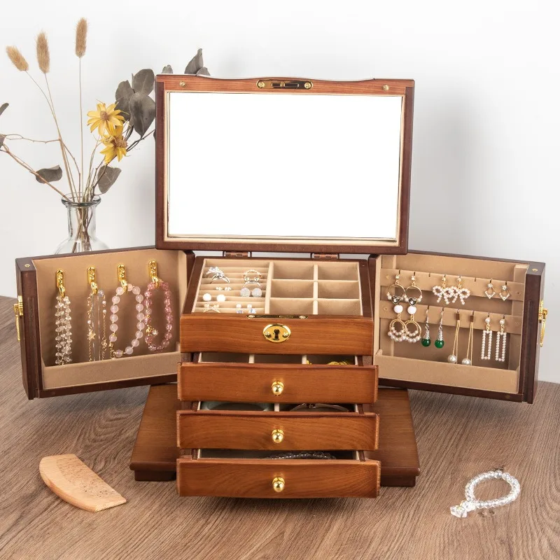 Wooden Jewelry Box Organizer Luxury Jewelry Box Set Multi for Women Layer Large Capacity Display Rack Dust Proof Pandora Boxs