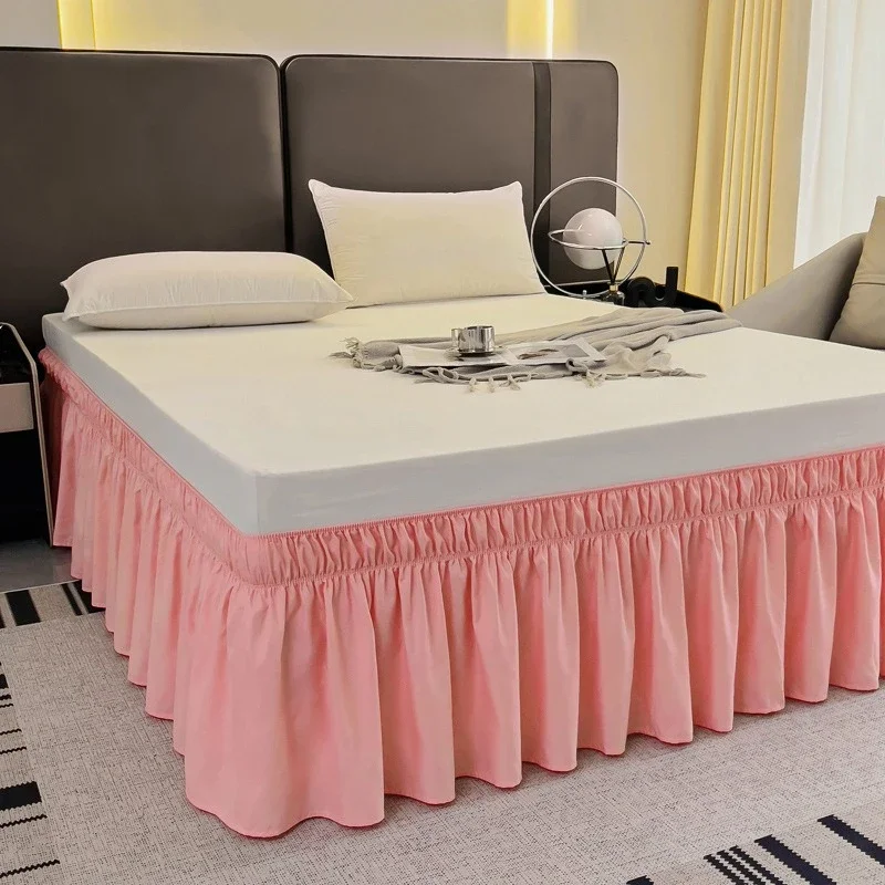 Single Piece Bedding Elastic Bed Skirts Hotel Bedside Decorative Cloth Solid Color Wrap Around Dust Ruffle Simple Bed Apron 1pcs