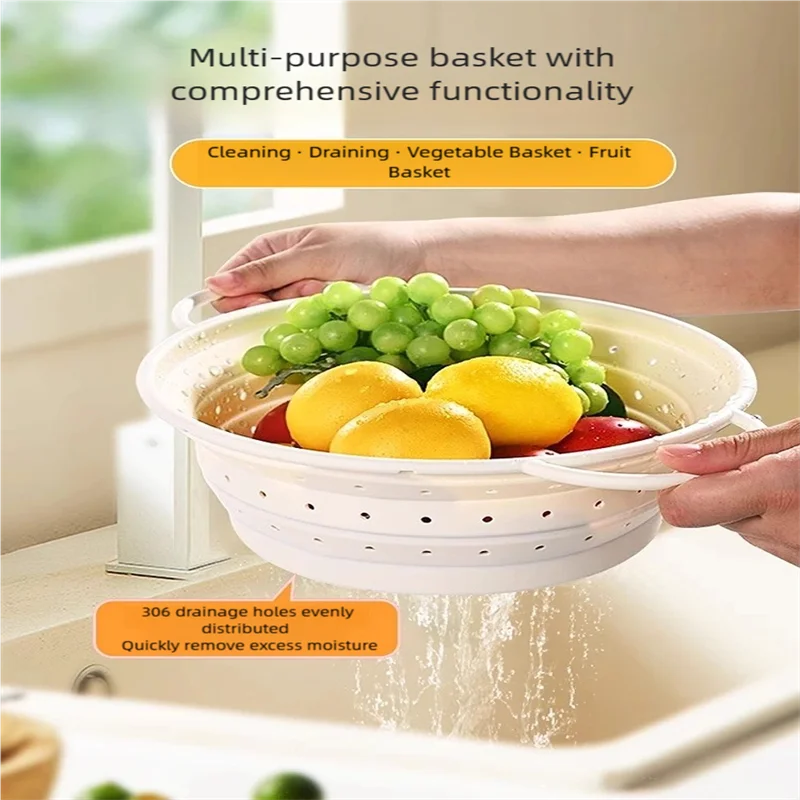 

Силиконовая складная сливная корзина для мытья овощей и фруктов, многофункциональная устойчивая к высоким температурам раковина с фильтром для воды