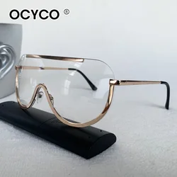 Oversized Women Blue Yellow Gradient Huge Sunglasses Curved Fashion Rimless Metal Shades Personality