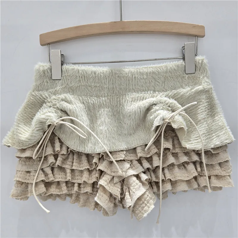 

Женские шорты в стиле панк-винтаж с эластичным поясом, рюшами, пэчворком и шнуровкой, стрейч, уличная мода Y2K, весна 2026