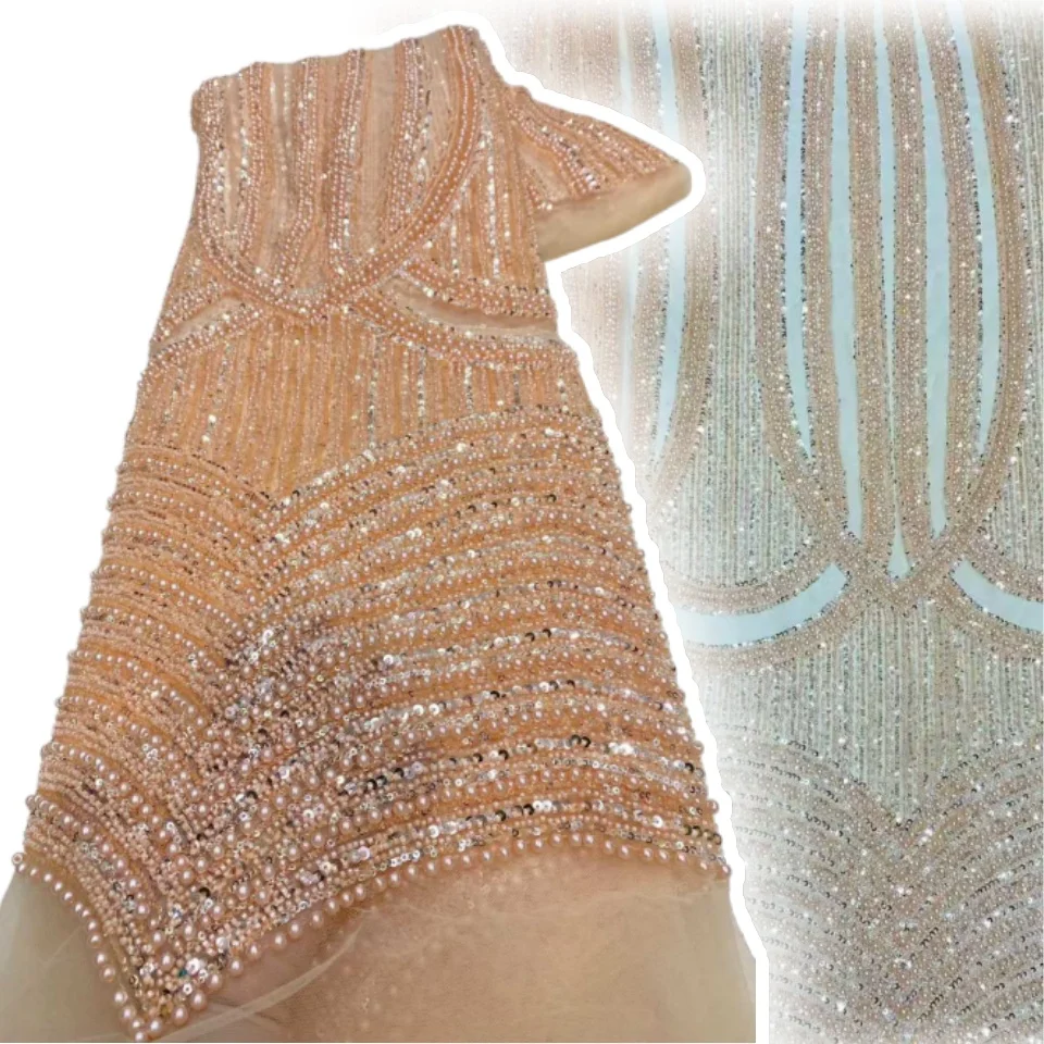 

Роскошная кружевная ткань для шитья, вышивка жениха в африканском стиле из бисера 2025, нигерийские и французские блестки, высокое качество, AH1300