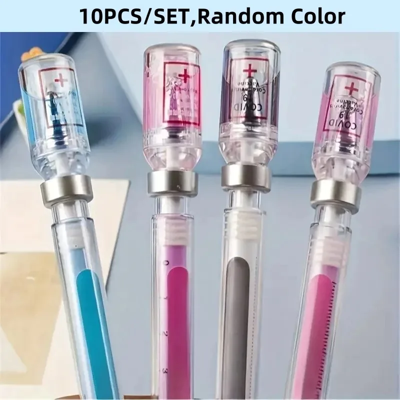 Набор из 10 гелевых ручек-шприцев случайных цветов, шариковые ручки для подписи, подходят для медсестер, врачей и студентов