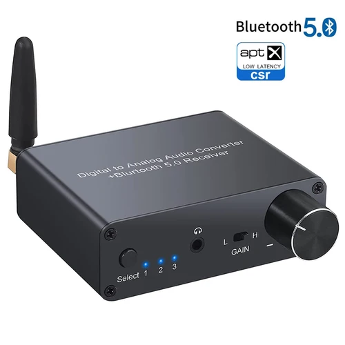 Imagen 1 del producto Convertidor DAC compatible con Bluetooth 192k con amplificador de auriculares, convertidor Digital a analógico, adaptador de Audio de 3,5mm, compatible con AAC HomeAudio