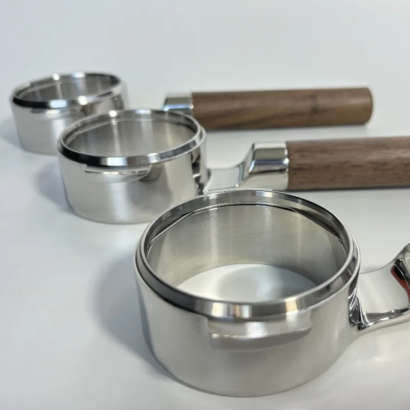 

Flat Bottomless Portafilter Handle 400g Solid Black Walnut Wood for E61 Group Heads