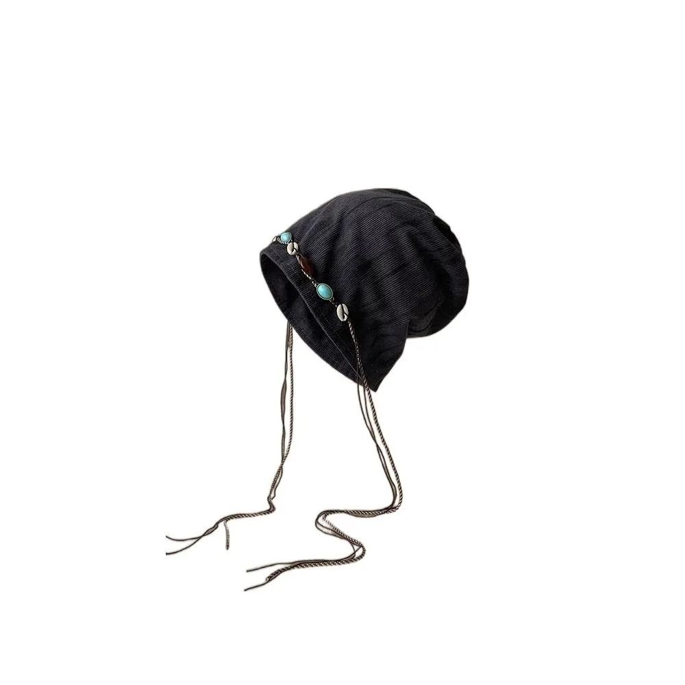 

Fashion Beaded Decor Y2k Baggy Cap Ethnic Style Korean Style Beanies Cap Warm Versatile Pullover Hats Autumn Winter