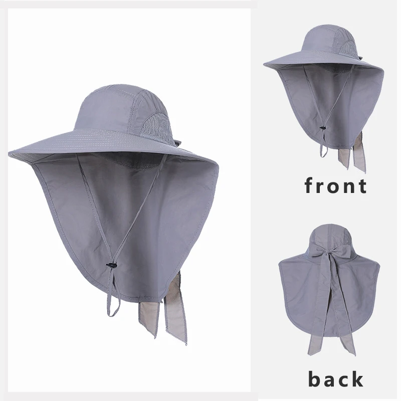 Summer Women Sun Hat with Shawl Large Bowknot Solid Color Breahtable Bucket Cap Quick Drying Anti-UV Outdoor Travel Beach Hat