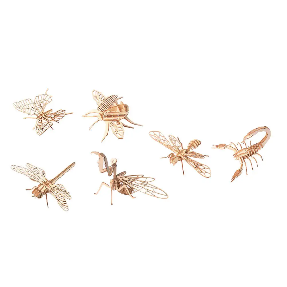 3D Wooden Insect Puzzle Set – 6-Piece DIY Assembly Toy for Kids, Enhances Hand-Eye Coordination & Creative Learning