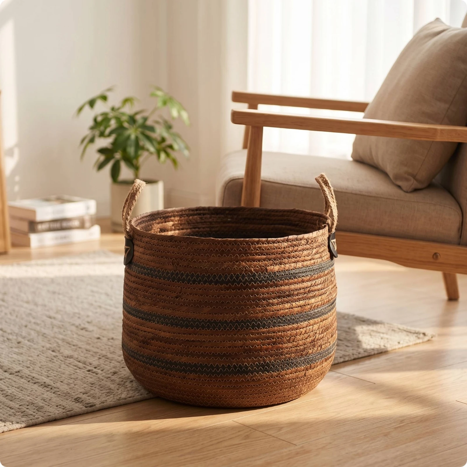 Banana Rope Basket Decorative Woven Rope Storage Basket Planter Cover Handwoven Braided for Living Room, Playroom