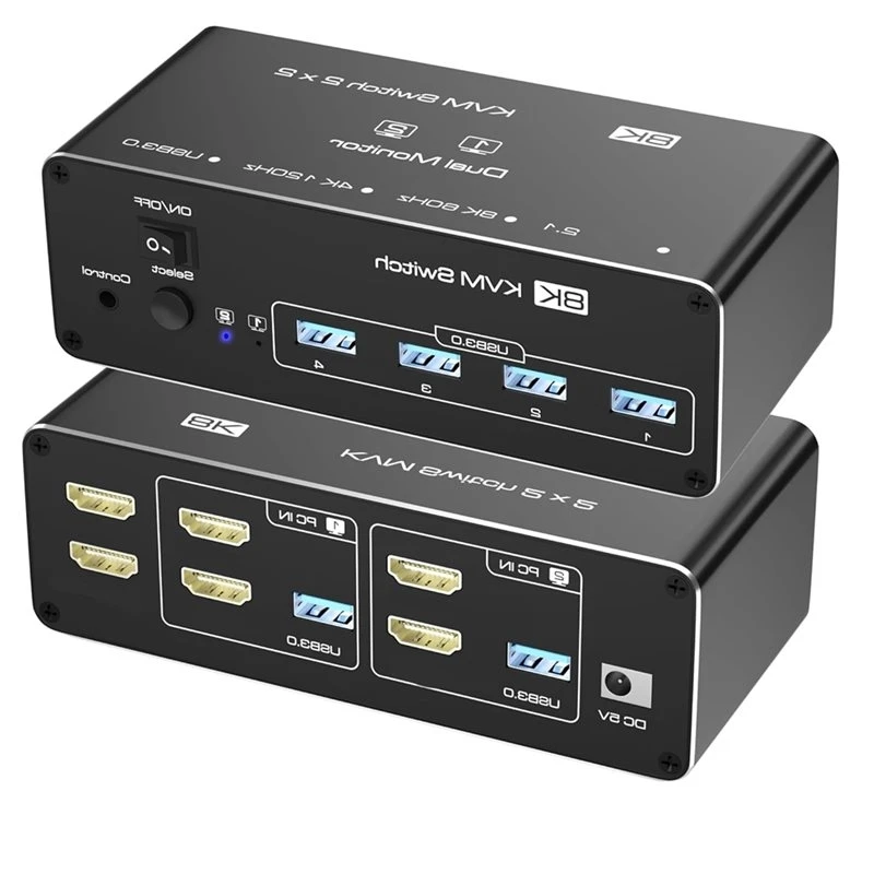 USB 3.0 KVM Switch 2 Monitors 2 Computers, -For 2 PC For Share 2 Screen Support Extended Mode