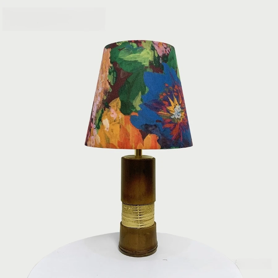 Natural Rattan & Imported Fabric Table Lamp: Mid-Century Rustic Ambiance Lighting