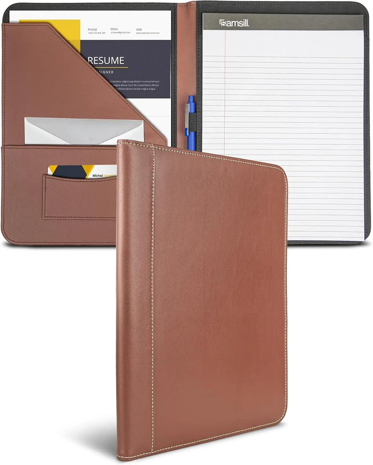 

Профессиональный кожаный портфель для мужчин и женщин, органайзер для документов с блокнотом, идеально подходит для хранения деловых бумаг и резюме.