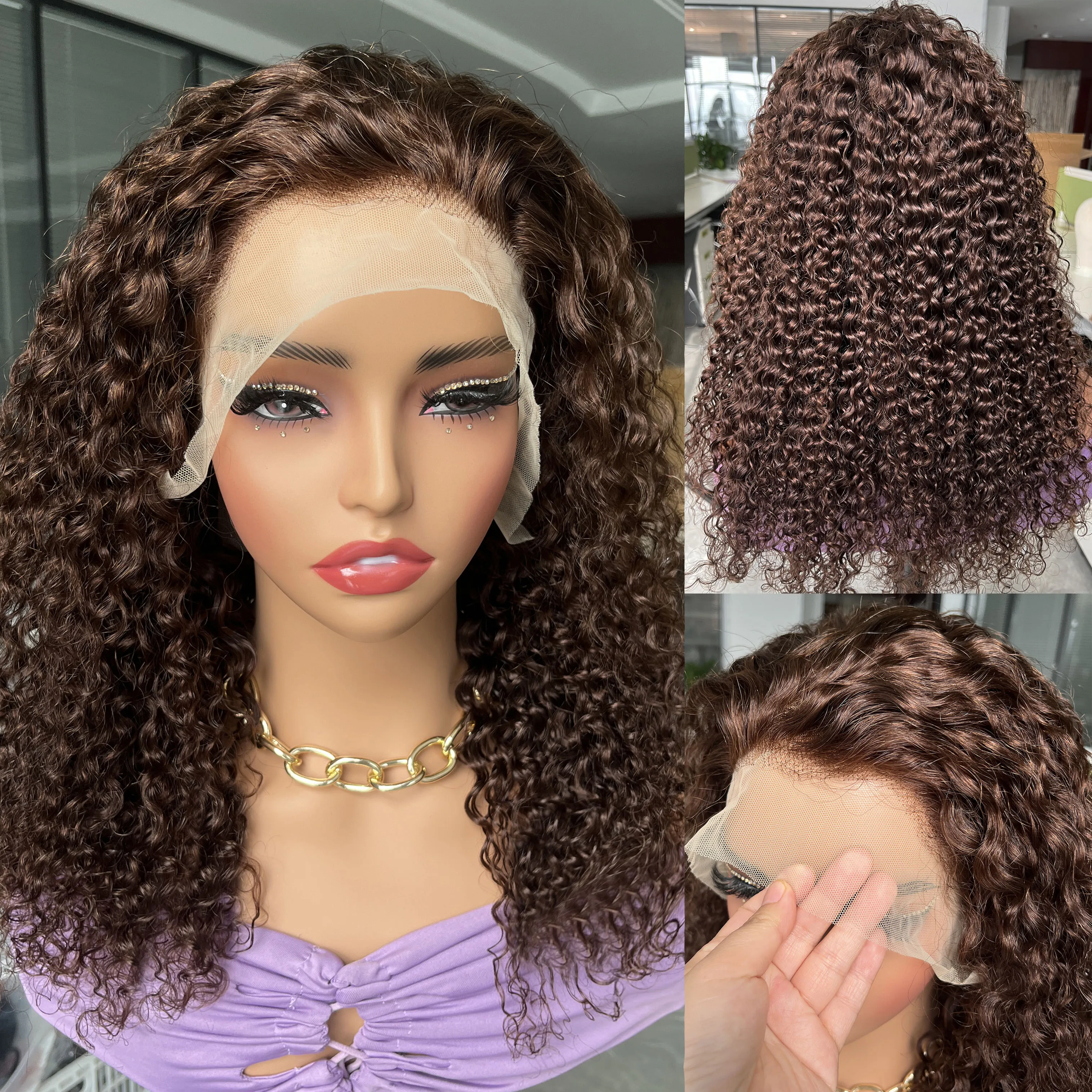 Brown Human Hair Wigs Lace Front Wig Jerry Curly 4x4 Transparent Lace Wig for Women 13x4 Lace Frontal WigBobbi image 2