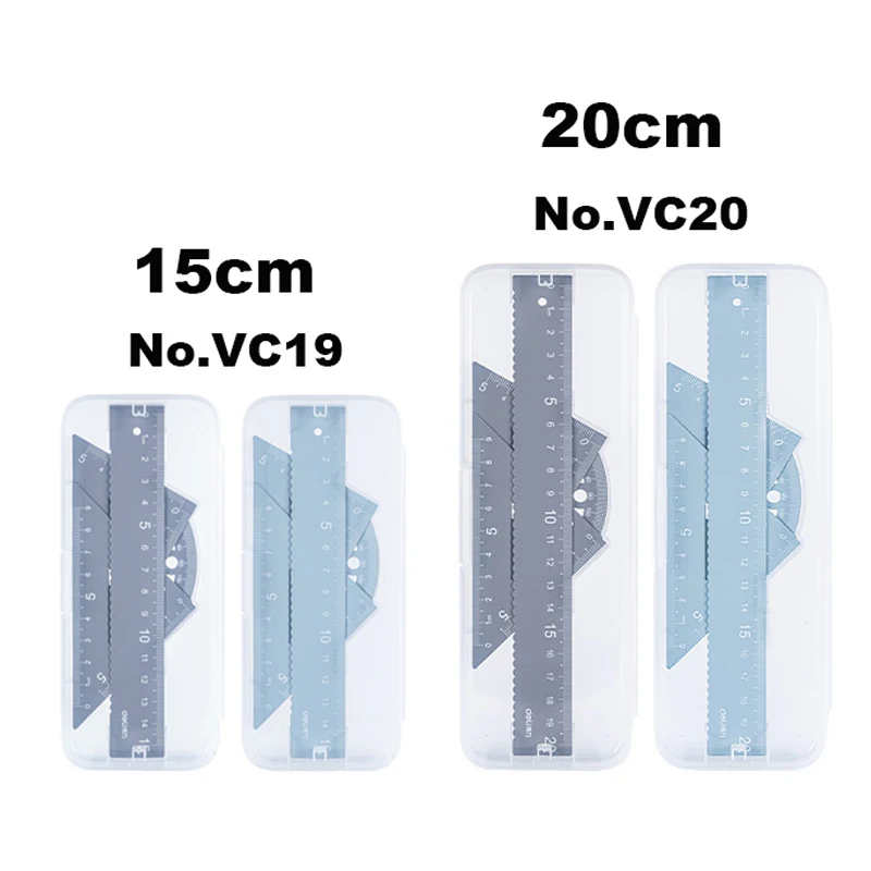 Deli 4pcs Metal Ruler for School Kids Measure Drawing Multi-Function Rulers Straight Protractor Triangular Rulers Set