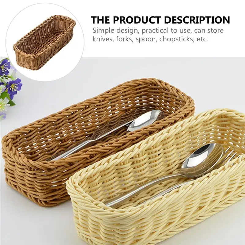 Plastic Rattan Woven Basket Tableware Storage Box Chopsticks Storage Basket Tabletop Fruit Vegetables Display Rattan Basket