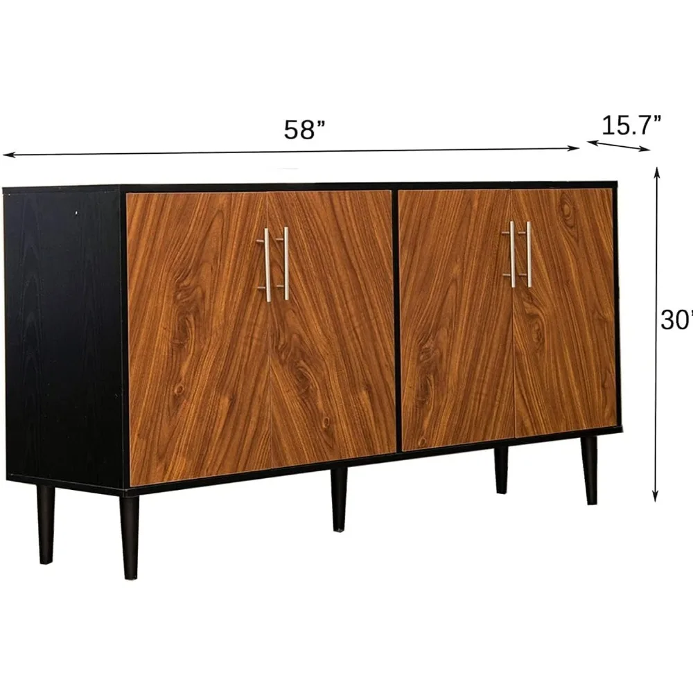 Mueble para cafetería con almacenamiento, aparador de 58 pulgadas con puertas y estantes ajustables, mueble de almacenamiento moderno para credenza y buffet