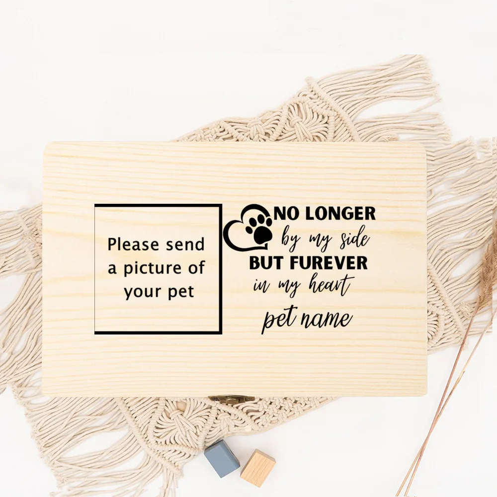 Personalized  Pet\'s Photo Customize Your Pet Name Cremation Cat Ashes Urn Box Dog Ashes Custom Funeral Box Remains Wood Box