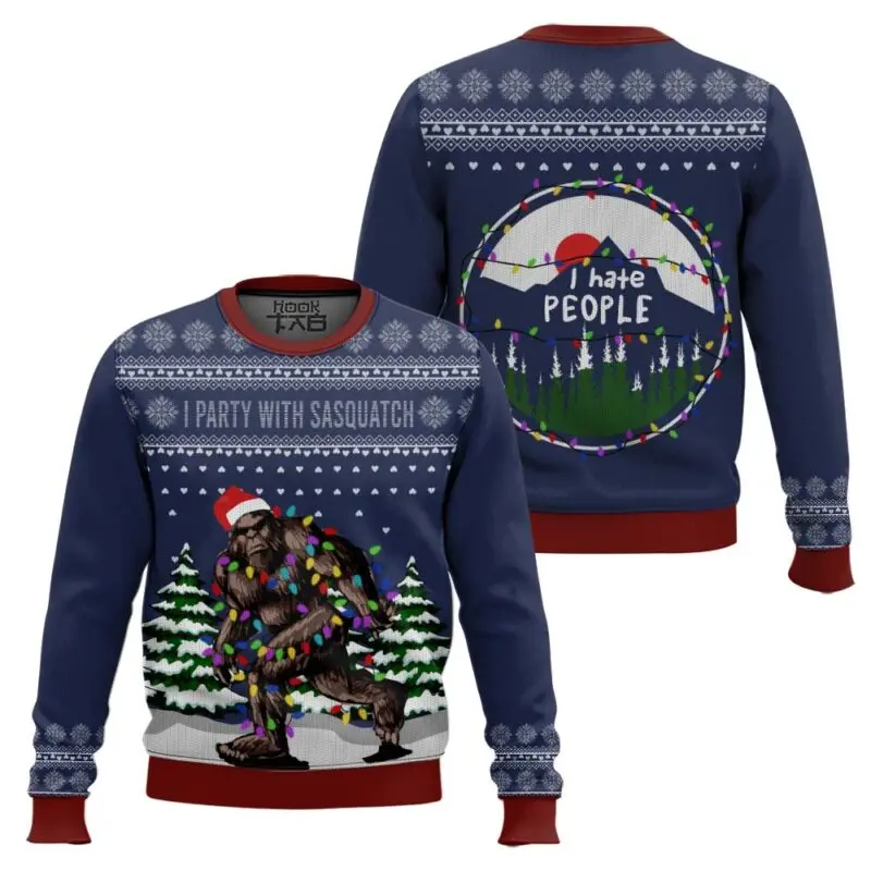 

Bigfoot Christmas Ugly Sweater Full of Printed Creative Loose Round Neck Hoodie Winter Sweater Festive Atmosphere Personality