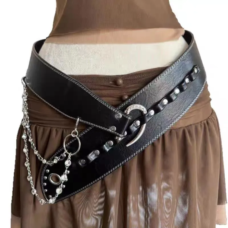 Hook Buckle Waist Belt Rivet Rhinestone Decor Chain Slimming Waistband For Women Party Club Dress
