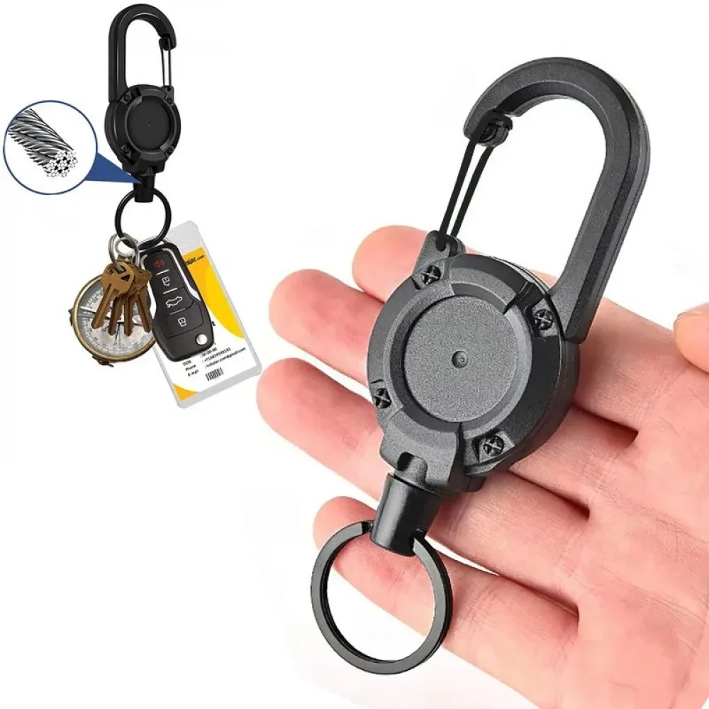 Steel Wire Rope Retractable Keychain High Strength Telescopic Easy-to-pull Buckle Elastic Anti-theft Badge Holder