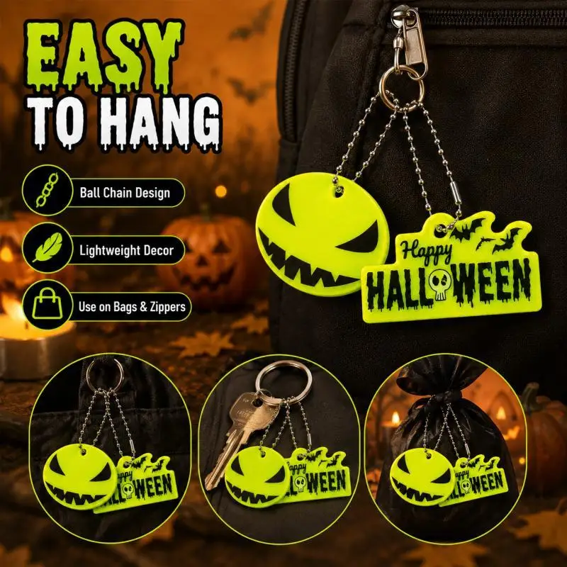 2PCS Halloween Keychain Set, Pumpkin Face & Happy Halloween Bag Charms, Hanging Pendants for Backpack, Trick or Treat Party