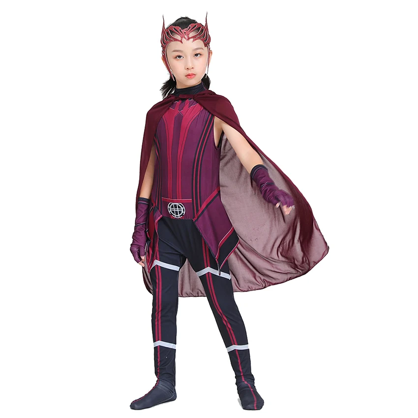 

Scarlet Witch Dress Girl Princess Cloak Whole Halloween Costumes for Kids Wanda Maximoff One Piece Cosplay Anime Figure Clothes