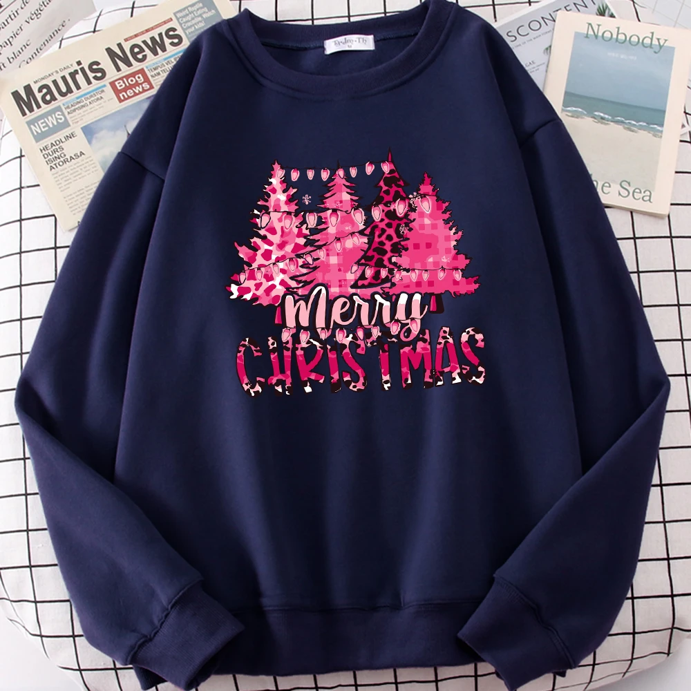 Merry Christmas Beautiful Trees Prints Women Sweatshirt Casual Harajuku Pullovers Vintage Oversized Clothes Fleece All-Match Top