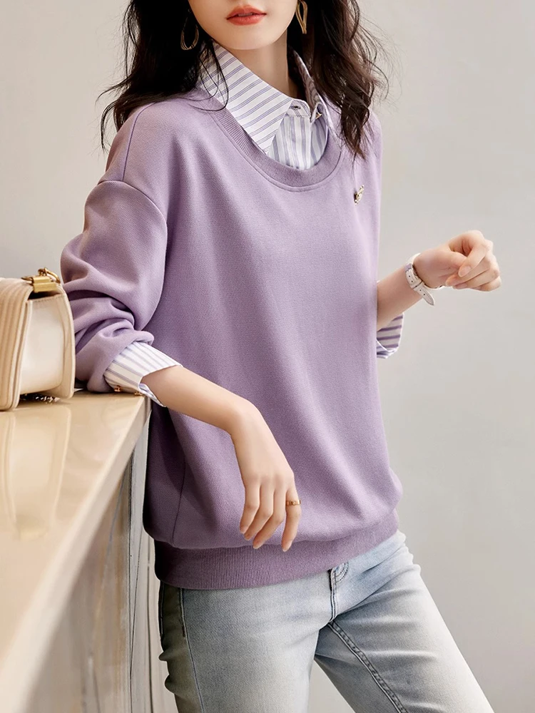 Fake Two Piece Shirts Sweatshirts Long Sleeve Korean Fashion Women Pullovers 2025 New Spring Autumn Loose Casual Jumper Female