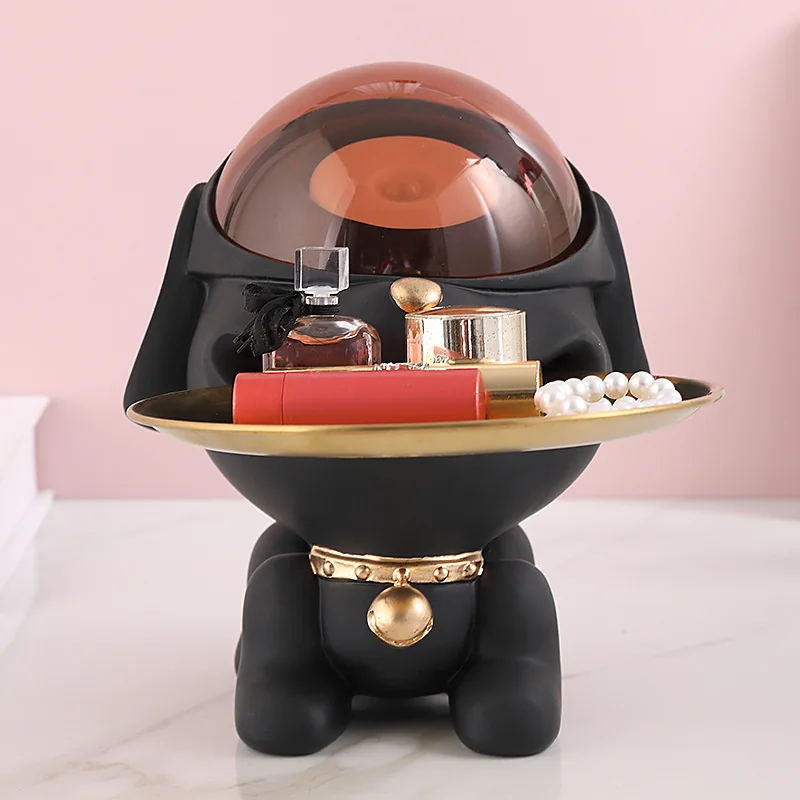 Modern Cute Black Dog Figurine Decorative Storage Tray Entryway Key Holder Countertop Jewelry Makeup Organizer Living Room Bedro