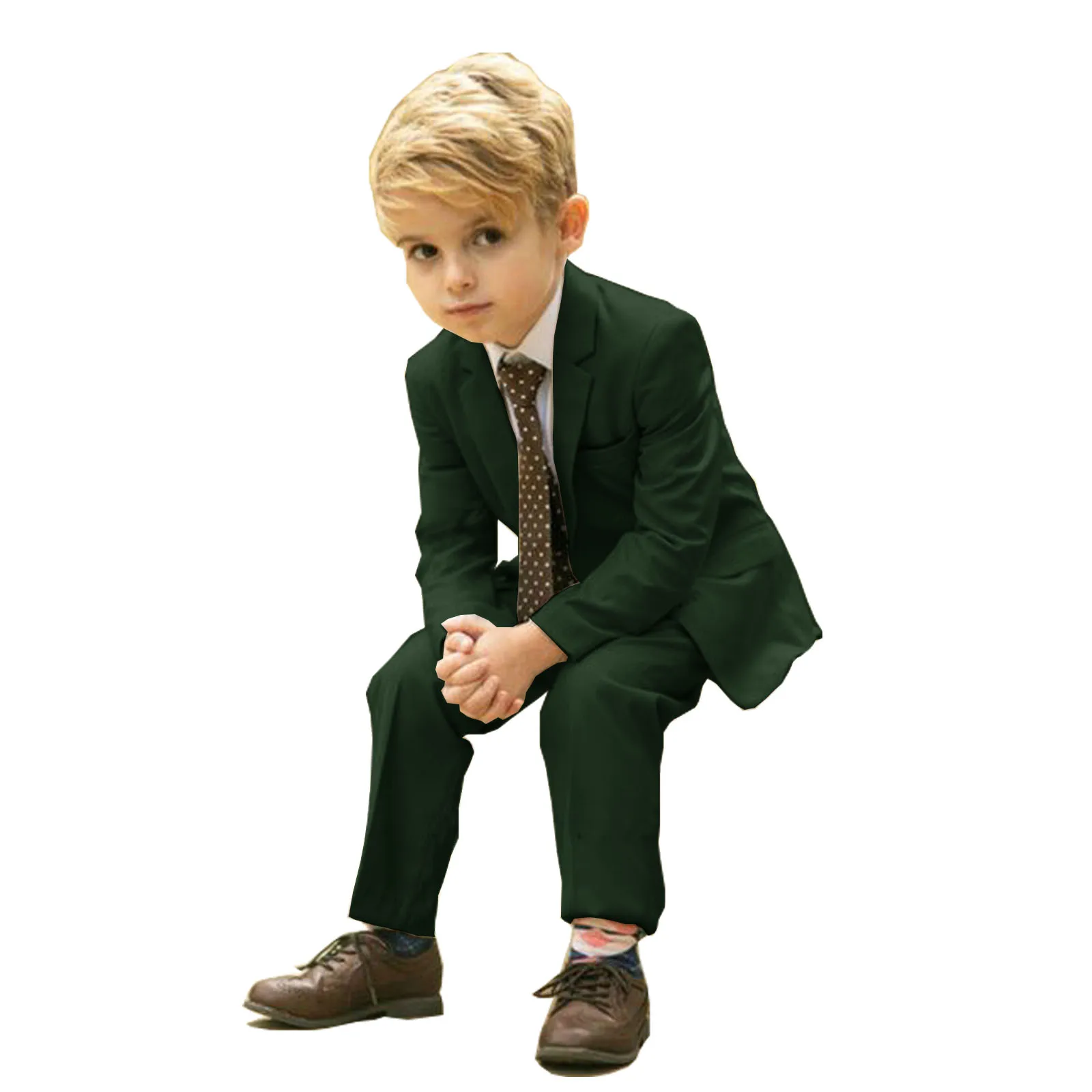 Boys Suit Wedding Tuxedo 2 Piece Dark Green Jacket Pants Kids Custom Blazer Set Slim Fit Outfit Fashion conjuntos de blazer