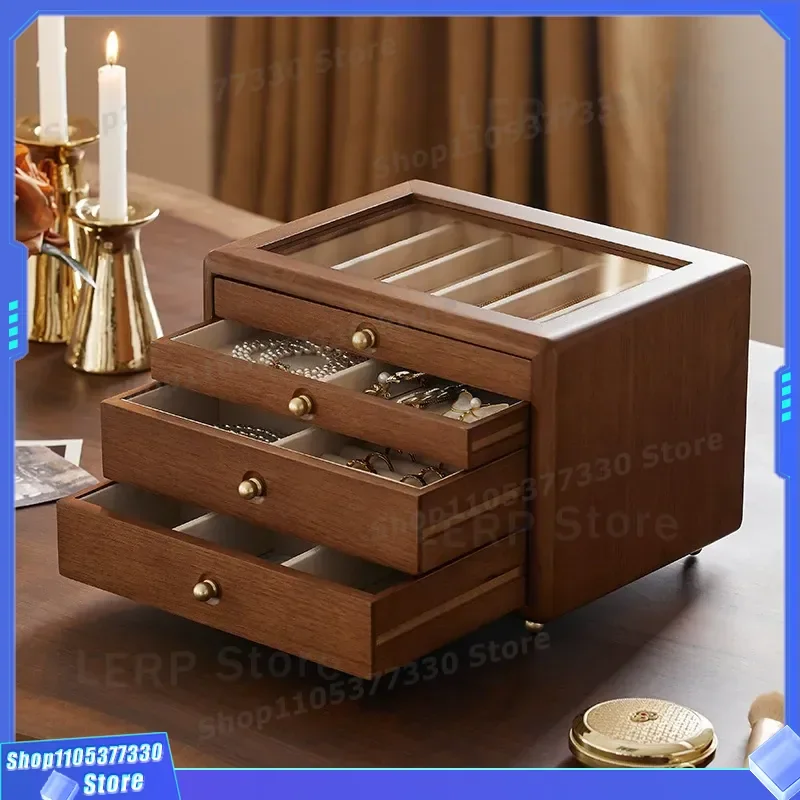 Large Capacity Solid Wood Jewelry Box Multi Layer Storage for Earrings Necklace High End Exquisite Anti Oxidation Organizer