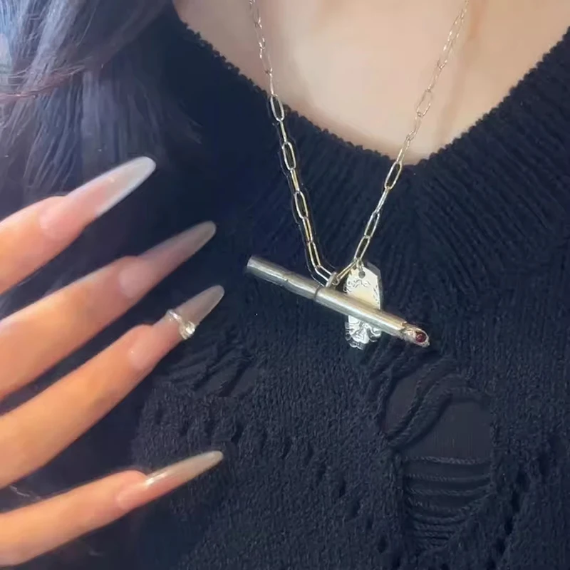 FTCY Fashion Cigarette Pendant Choker for Women Punk Personality Charm Pendant Necklace  Hip-hop Style Metal Collarbone Chain Ch
