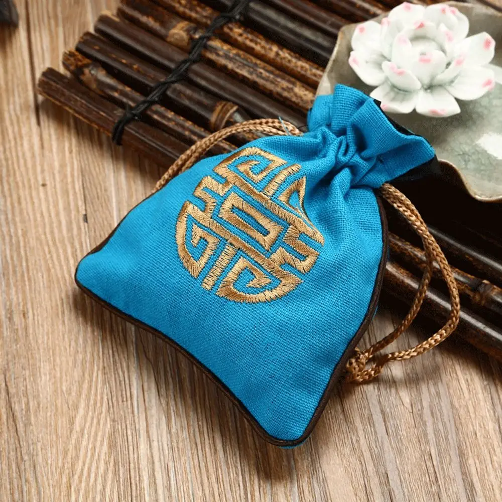 Canvas Embroidery Drawstring Bag Chinese Style Pure Color Coin Purse Wallet Jewelry Packing Bag Storage Bag Small Linen Handbag