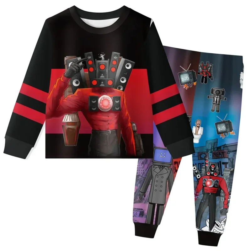 مجموعات ملابس الاطفال الأولاد Skibidi المرحاض زي ربيع الخريف طويلة الأكمام قميص وسراويل منامة لينة ملابس منزلية ملابس عيد ميلاد